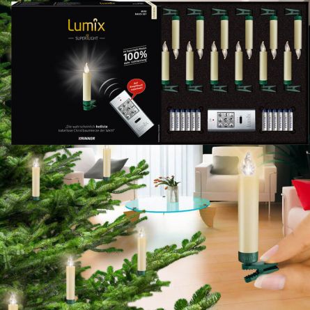 Bougies LED pour arbre de Noël mini «Superlight ivoire» set de base -système à batterie-