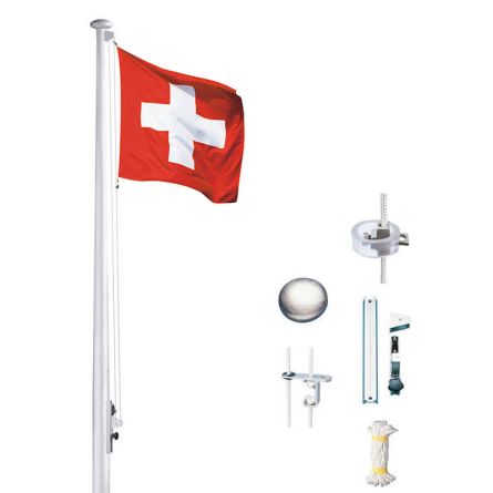 Mât de drapeau en aluminium, de luxe complet, conique, drapeau suisse inclus aluminium 8 m