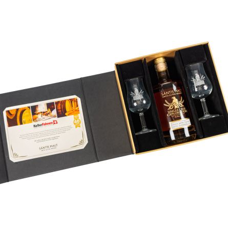 Whisky Säntis Malt Single Cask «Löwenbräu», 50 cl., 48 Vol. %, inkl. 2 Gläser