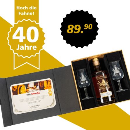 Whisky Säntis Malt Single Cask «Löwenbräu», 50 cl., 48 Vol. %, inkl. 2 Gläser