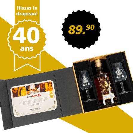 Whisky Säntis Malt Single Cask «Löwenbräu», 50 cl., 48 Vol. %, 2 verres incl.