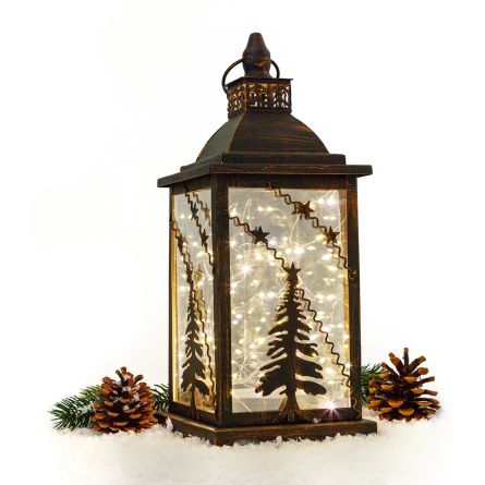 Lanterne métallique «Sapin de Noël », incl. guirlande lumineuse