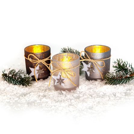 Teelichthalter aus Glas «X-Mas» in Geschenkbox, 3er Set