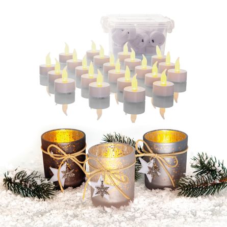 Teelichthalter aus Glas «X-Mas» in Geschenkbox, 3er Set, inkl. 25 Teelichter